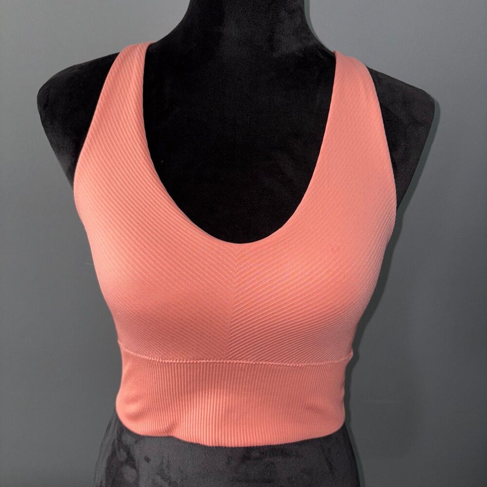 All in Motion Women’s RacerBack Long Line Sports Bra Medium Pink Orange Ribbed